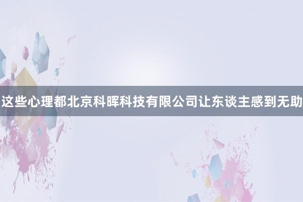 这些心理都北京科晖科技有限公司让东谈主感到无助